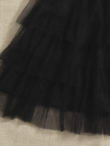 Girls Cartoon Print T-Shirt And Layered Mesh Skirt - White - View 5