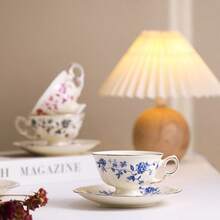 法式奢华下午茶牛奶咖啡杯，经典复古陶瓷宫廷风格茶杯碟套装 - 彩色 - 查看 3