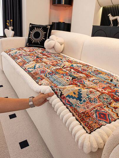 1pc Bohemian Style Sofa Cushion Cover Thicken Anti-Slip Sofa Slipcovers For Living Room Bedroom Outdoor Sofa Cover Pet Stain Prevention 4-Season Sofa Seat Cushion Cover For L-Shaped Single Seat Recliner And 1/2/3/4 Seater Sofas New Decorations For Spring And Summer Homes