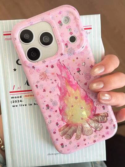 1个甜美粉色烟花火焰随风飘扬的硅胶保护壳，时尚精致，个性十足，兼容 17/ 17 Pro Max/ 16 Pro Max/ 15 Pro/ 14/ 13/12/11，适合作为情人节礼物、生日礼物或母亲节礼物送给家人、朋友、姐妹或女友。