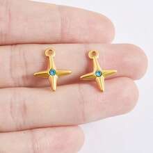 1pc/2pcs Fashionable Minimalist Luxury 304 Stainless Steel Vacuum Electroplated Long-Lasting Four-Prong Star Rhinestone Decor Pendant, Suitable For Bag Decoration, Handmade DIY Jewelry Making Necklace Bracelet Earring Accessories - S3163-z - View 2