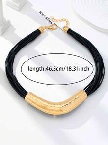 1pc Thick Rope Necklace With Hammered Metal Tube Pendant, Personalized Necklace Jewelry - Multicolor - View 3