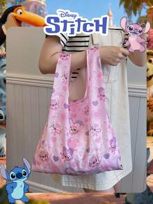 Disney Official 1 Pc Stitch Pattern Shoulder Book Bag Large Capacity Lightweight Shopping Bag Stitch Pattern Drawstring Backpack Storage Bag Perfect For Boy/Students Ideal For Daily Use, Outings, Shopping & Back To School! - Pink - View 7
