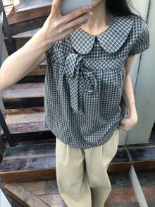 蝴蝶结领短袖衬衫，时尚百搭的学院风衬衫