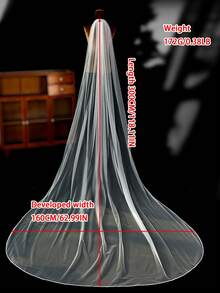 1pc Elegant Crystal Beaded Veil, 3 Meters Long, Suitable For Cathedral Wedding, Bridal Headpiece - Milky - View 6