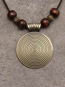 1pc Threaded  Beaded & Geometric Shape Pendant Necklace For Women, Vintage Sweater Chain - Đồng - Xem 2