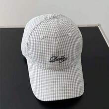 Couple's Simple Letter Embroidery Soft Top Retro Plaid Brimmed Cap, Thin Long Brim Sun Protection 5-Panel Hat, Streetwear Flat Brim Snapback Cap, Checkered Baseball Cap, Unisex American British College Style Sports Sun Hat, Spring/Summer - College Style - View 12