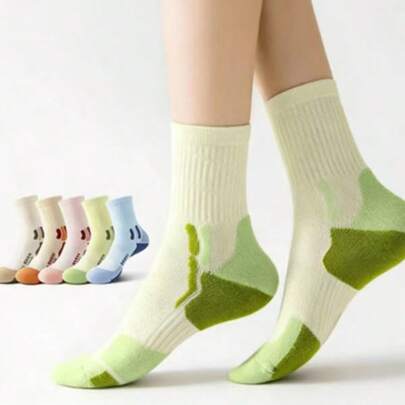 5PAIRS Women's Non-Slip Running Socks Camouflage Pattern Cushioned Sports Ankle Socks For Gym & Daily Wear