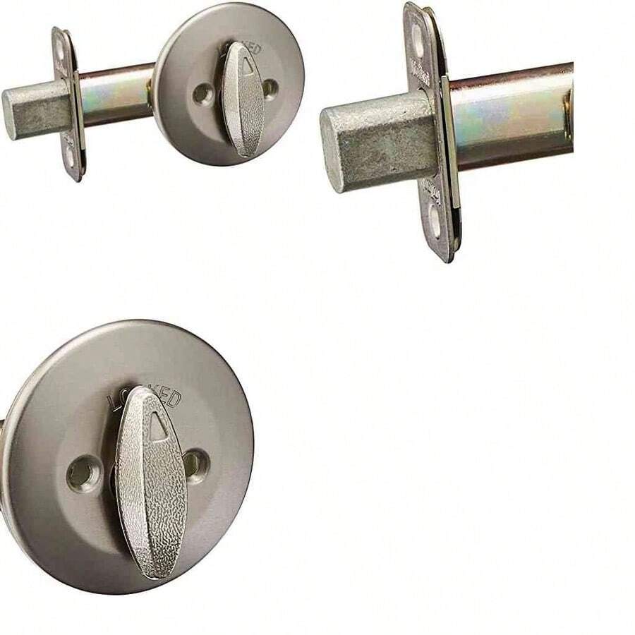Kwikset 663 - Cerradura de cerrojo sin llave, pieza giratoria interior redonda de nquel satinado para puerta de entrada delantera, con pestillo y adaptador, sin montaje exterior - níquel satinado - Ver 1