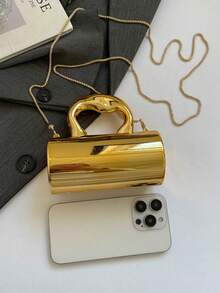 New Acrylic Mini Handbag, Shiny Cylindrical Evening Bag With Metal Chain, Fashionable And Elegant Crossbody Bag Suitable For Parties And Banquets - Gold - View 6