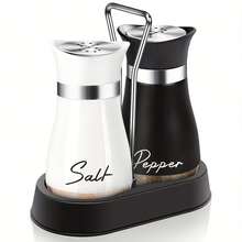 2 Pieces Set Of Salt And Pepper Seasoning Jars With Base, Top Injection Design For Easy Powder Addition Without Spillage, 4-Ounce Capacity To Meet Daily Seasoning Needs, Reusable, Modern Farmhouse Style, Suitable For Dining Tables And Kitchens. Made Of Ceramic/Glass Material.