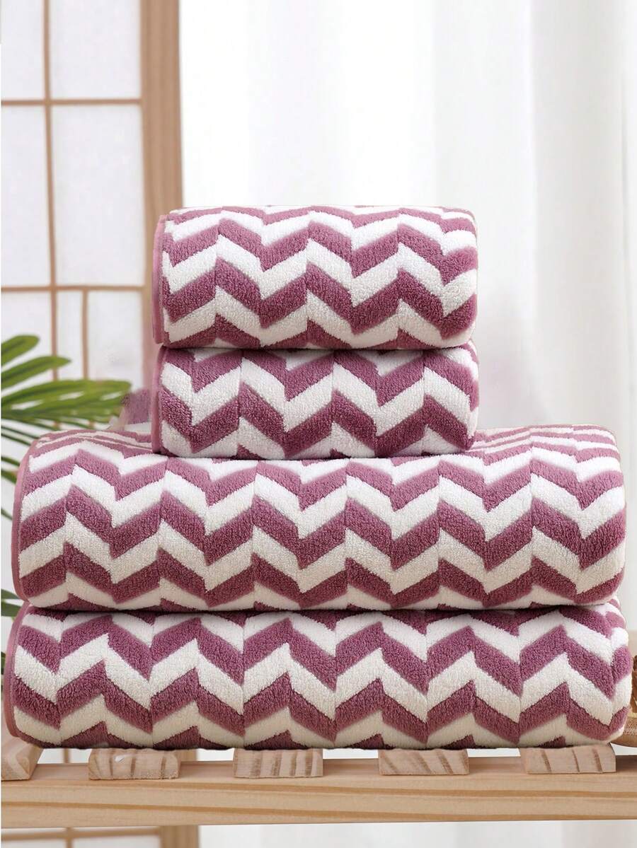 3/1pc Coral Fleece Absorbent Striped Bath Towel/Washcloth, Soft Quick-Dry Coral Fleece Face Towel, Super Absorbent Microfiber, Suitable For Bathroom, Hotel, Gym, Travel, Gift, Salon, Sports, Outdoor, Beach, School, Back To School, Travel Accessories, Home Essentials, Towels, Skin Care - Purple - View 1