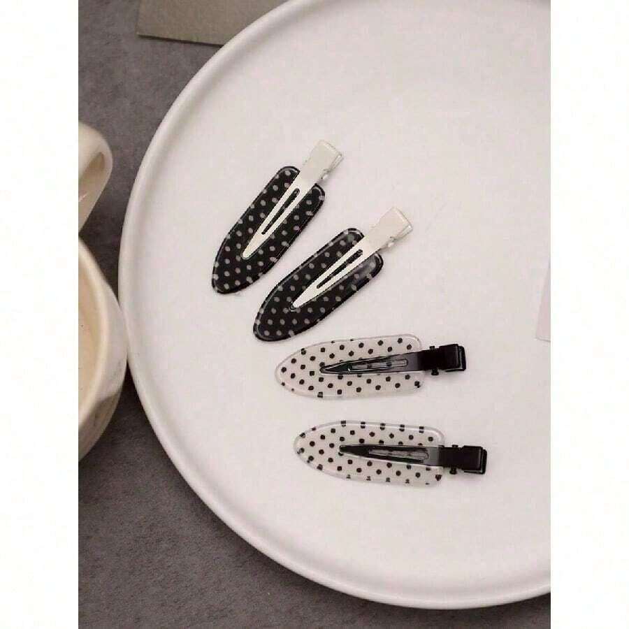 4 Pieces/Set Of Black And White Acetate Hair Clips - Suitable For Women's Acrylic Crocodile Clips, Cute Bangs And Curly Hair Accessories, Fashionable Hairstyle Tools, And Beauty Essentials For Travel And Daily Wear, Gifts For Women - 黑白2 - 查看 1