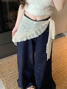 Khăn choàng eo bằng lưới jacquard họa tiết ren, váy lót, khăn tam giác, chân váy - Màu be - Xem 2