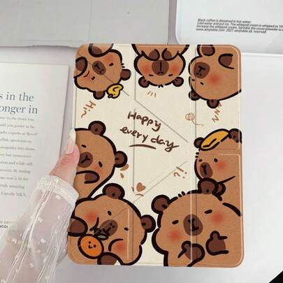 Minimalist Y-Shaped Foldable Spray-Painted Transparent Acrylic Crystal Flat Protective Case, Compatible With Pad Mini6/7/9.7/10.2/10.5/10.9/12.9/13/Pro 11, 10th Generation, Protective Case Supports Multi-Angle Adjustment, Six Bracket Placement Modes, Built-In Pen Slot, Transparent Back Cover, Anti-Drop Protection, Auto Wake/Sleep