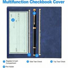 Premium Leather Checkbook Cover For Men And Women Checkbook Holder Wallet RFID Blocking - 藏蓝色 - 查看 2