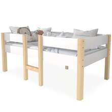 Children's Bed With Fall Protection, Made Of Solid Pine - 90 X 190 Cm - White And Oak - 白色 - 查看 7