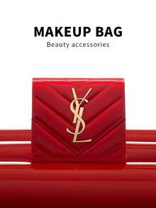 Yves Saint Laurent 1pc Red Patent Leather Makeup Bag, Can Be DIY Into Elegant Evening Handbag, Wedding Bag, Crossbody Bag, Suitable For Daily Use, Commuting, Wedding, Christmas And Other Occasions, Also An Ideal Fashion Item And Gift - Red - View 2