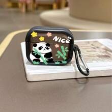 Funda protectora de dibujos animados lindos de panda compatible con el estuche de los auriculares inalámbricos de Apple, resistente a los arañazos y anti-caída - Negro - Ver 8