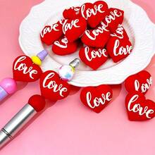 6pcs Valentine's Day 3D Heart Silicone Bead Set - Ideal For DIY Jewelry Making, Pens, Necklaces And Keychains - Colorful Craft Gift Spacer Bead Kit, Silicone Character Beads - Red - View 5