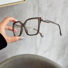 1 Pair Of Bohemian Style Large Square Transparent Glasses, Suitable For Women, Fashion Leopard Print And Solid Color, PC Polyester Material, Full Frame Design - 紫紅色 - 查看 9