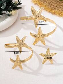 时尚欧美海滩海洋风海星可调节手镯戒指，适合度假休闲佩戴，也是一份贴心的礼物。 - 金黃色 - 查看 4