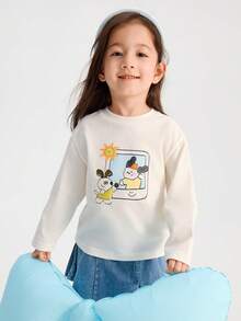 Balabala Unisex Young Girl Long Sleeve Tee, Crew Neck, Lightweight & Breathable Fabric, Soft Comfort, Spring Casual Wear - Off-white - View 2