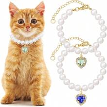 Handmade Rhinestone Pet Necklace, Heart-Shaped Pendant Collar, Cute Cat Necklace, Dog Accessories, Cat & Dog Necklace - Multicolor - View 11