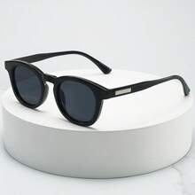 1pc Unisex Retro Oval Small Frame Minimalist Stylish Fashion Fashion Glasses, Suitable For Travel, Casual, Party, Daily Wear - Black Frame Gray Film - View 7