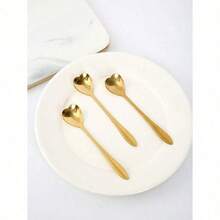 4pcs Heart Design Spoon, Stainless Steel Modern Creative Coffee Teaspoon, Stirring Spoon, Scoop For Cake School Supplies,Food Contact Materials,Dishwasher Friendly,Back To School Christmas For Holiday Gift Giving - Gold - View 4