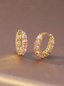 زوج من أقراط الحلقة المرصعة بالزركونيا الفاخرة، أقراط زركونيا أنيقة، أقراط نمط متنوع مناسبة للارتداء اليومي والمناسبات، أقراط دقيقة وحيوية متعددة الألوان للنساء - أقراط - مشاهدة 12