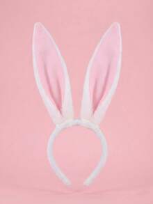 1pc Plush Rabbit Ear Headband, Cute Rabbit Ear Hair Hoop, Anime Cosplay Costume Accessory, Suitable For Easter Party, Photo Shoot Props, White And Pink - Multicolor - View 4