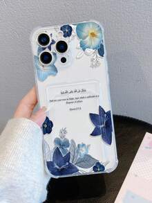 1pc Blue Lily Flower Pattern, TPU Transparent Anti-Drop Phone Protective Case, Can Be Given As Holiday Gift, Suitable For IPhone XS/XS Max/XR/11 12 13 14 15 16 Pro/17/Pro Max/14 15 16 Plus/17, Card & Photo Holder - Clear - View 5