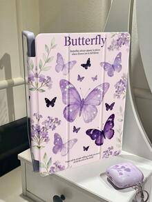 A Delicate & Cute Cartoon Butterfly Flower & Mother Pattern Double-Sided Acrylic Transparent Crystal Back Cover, Shock-Proof, Suitable For IPad 7th, 8th, 10th Gen (10.2"), Built-In Pencil Slot, Sleep/Wake Function, Ideal Christmas & New Year Gift - Multicolor - View 6