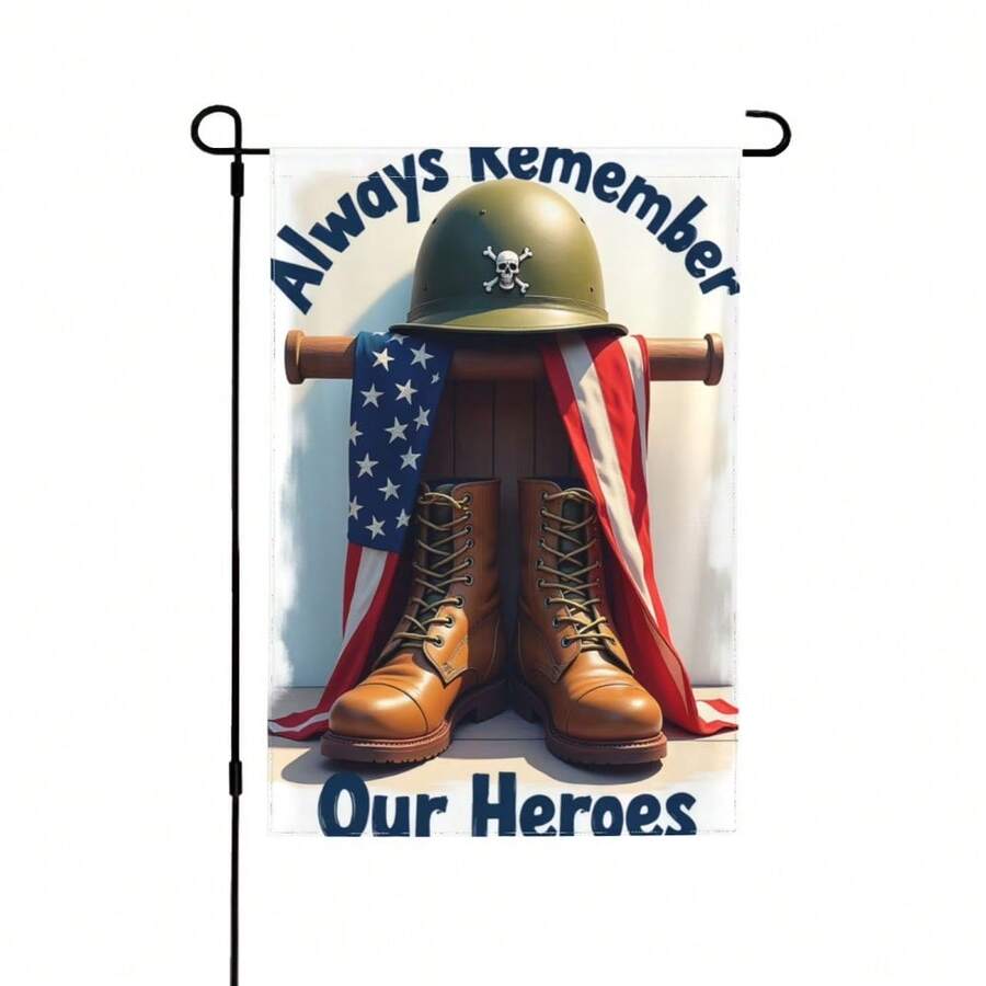 1PC Always Remember Our Heroes Patriotic Garden Flag Double Sided 12x18 Inch American Flag Boots Yard Flag Outdoor Decoration For Memorial Day Veterans Day Independence Day - Style 5 - 查看 1