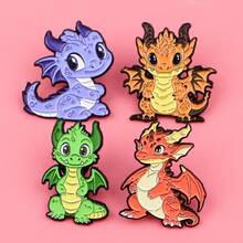 4pcs/Set Cute Enamel Pin Lapel Pins Badges On Backpack Women's Brooch Zinc Alloy Clothes Gift Jewelry Fashion Accessories - Black - View 1