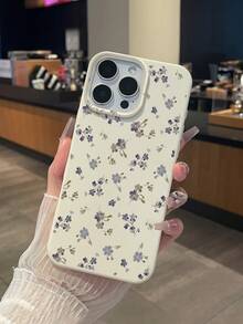 1 chiếc ốp lưng điện thoại bằng chất liệu TPU, họa tiết hoa màu xanh dương trang nhã, ốp lưng điện thoại hoa văn cổ điển màu xanh dương, ốp bảo vệ tối giản bằng da giả màu be họa tiết hoa, phụ kiện hàng ngày mang phong cách đồng quê hoặc quà tặng cho Ngày Valentine/Sinh nhật/Ngày lễ, tương thích với iPhone & Galaxy - trắng - Xem 2
