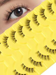 10 Pairs Transparent Band False Eyelashes, Soft 3D Mink Fur Eyelashes, Natural Makeup Look, Cartoon Style, Elongated Winged False Eyelashes - Cat Eye Lashes - View 2