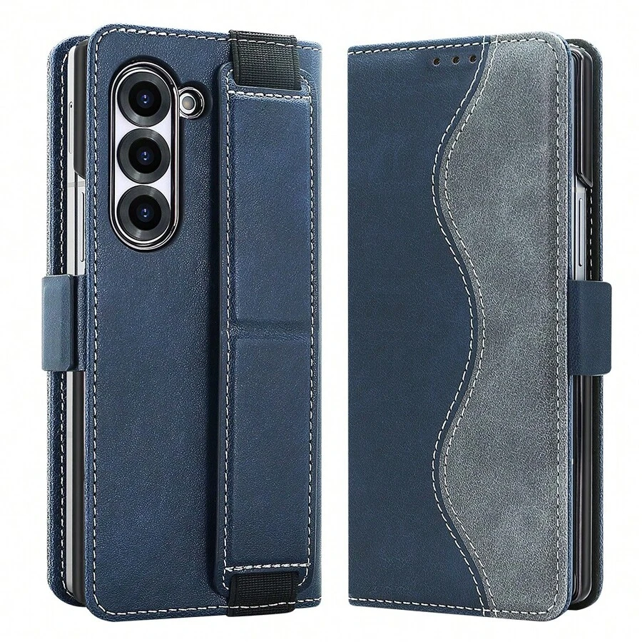 VIETAO Stitched Faux Leather Protective Full Flip Cover Leather Cellphone Case Compatible With Samsung Galaxy Z Fold 5 6 7 Card Slots Shockproof Magnetic Wallet Mobile Phone Case - Blue - View 1