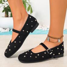 2026 Hollow Rivet Round Toe Flat Fashion Versatile French Retro Ballet Shoes, Warm Shoes - Black - View 4