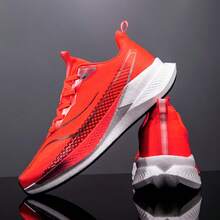 Breathable Mesh, Dissipates Stuffiness, Non-Slip Outsole, Stable Grip, Unisex Carbon Plate Running Shoes - Red - View 1