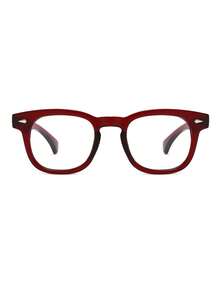 1 Pair Women's Square PC Frame Eyeglasses, Burgundy Solid Color, Rivet Decor, Casual - Burgundy - View 4
