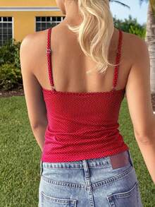 阳光少女风夏季情人节女装Y2K返校季休闲海滩度假性感波点印花V领蝴蝶结装饰针织红色上衣