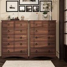 Taupe / Cherry Wood 6 Drawers Dresser,  Tall Wood Chest Of Drawers, Storage Organizer Clothes, Brownish Vintage, Living Room, Bedroom, Hallway - 櫻桃木 - 查看 6