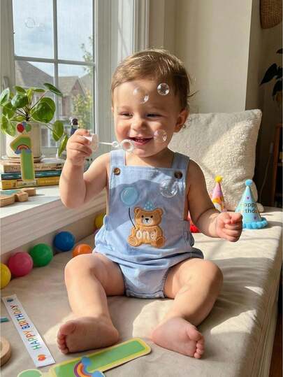 Baby Boys Girls Boho 1st Birthday Outfit Backless Overalls Romper For Cake Smash Photo Shoot