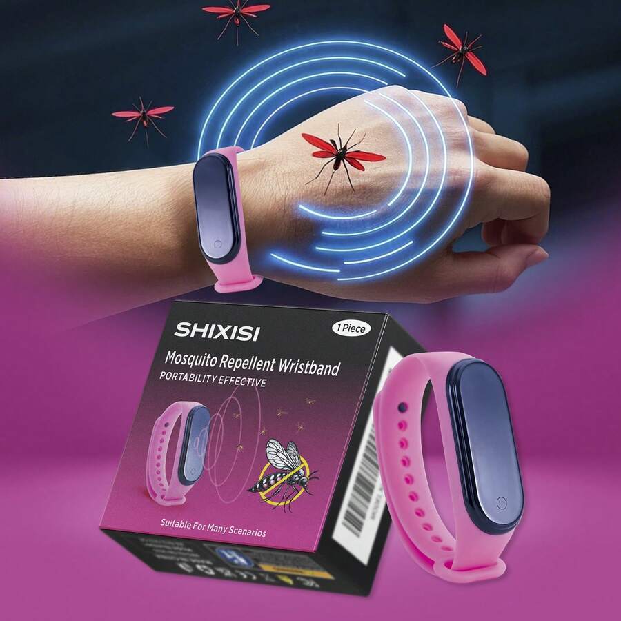 shixisi 1个可爱多功能物理驱蚊手环，经典女士款，户外露营派对驱蚊器，居家休闲电子驱蚊腕带，男士运动驱蚊腕带，运动风格，适合各种场合驱蚊防虫，柔软舒适，尺寸可调节，送礼佳品，男女通用 - 粉色 - 查看 1