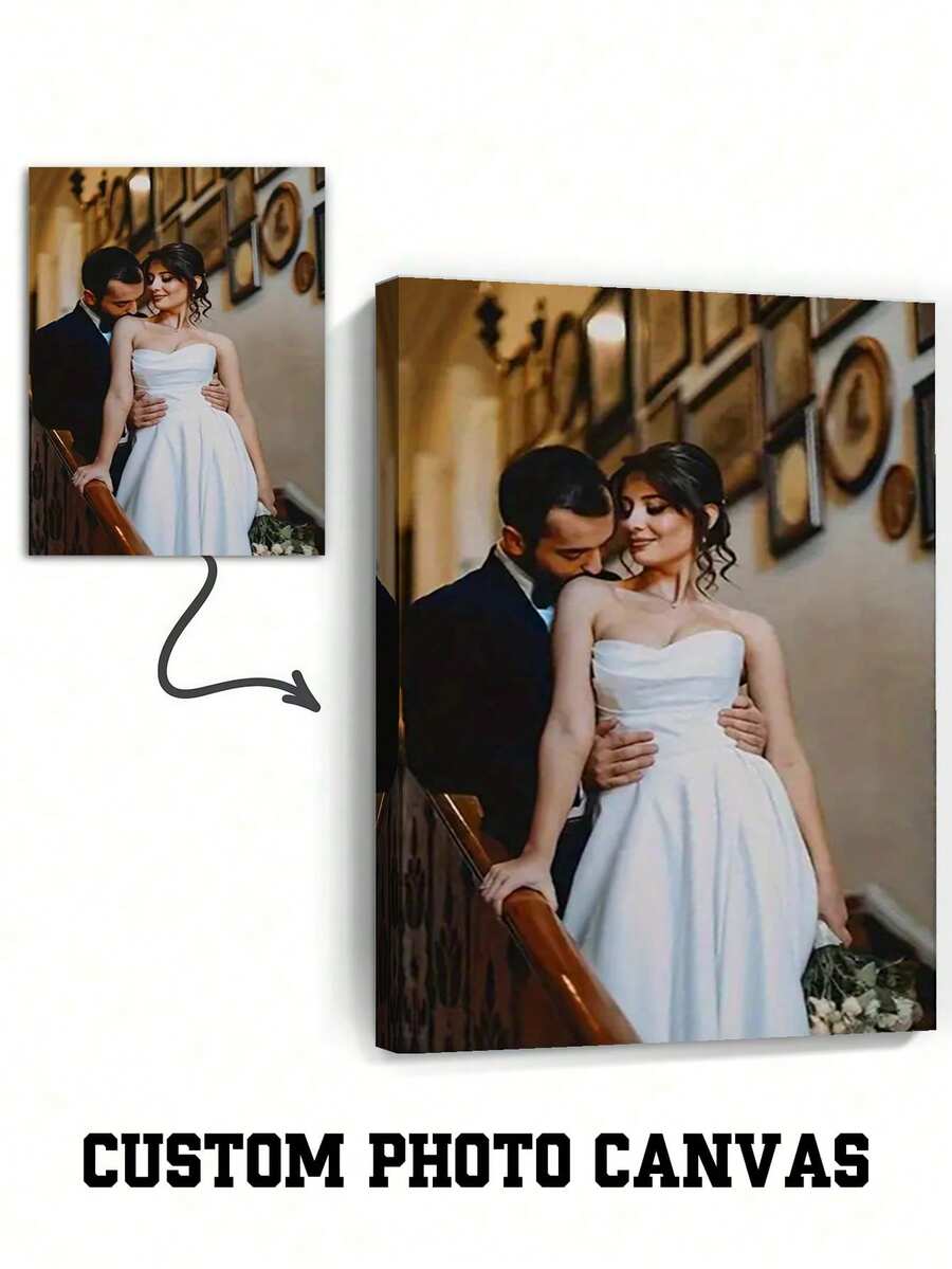 Custom Photo Canvas| Upload Your Own Picture To Create Handmade-Style Framed Poster - Modern/Classic/Altro Style Wrap-Around Frame - Vertical Wedding, Anniversary, Valentine'S Gift - Custom Family Portrait & Picture Wall Art - Multicolor - View 1