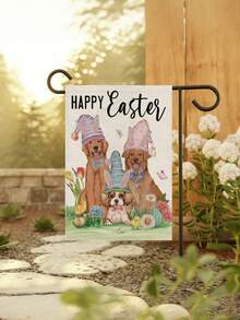 1PC Easter Cute Dog With Bunny Hat Garden Flag, "HAPPY EASTER" Egg & Flower Decor Flag, Outdoor Yard Holiday Decoration Flag (Flagpole Not Included) - Multicolor - View 3