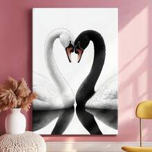 1pc Valentine Day Gift, Spring Wall Art, Christmas Decor Wooden Framed Wall Art, Wrapped Canvas Vintage Prints Poster, Two Swans, Black And White Birds, Animal Pair - Botanical, Black And White Drawing, Line Art, Simple Illustration Style, Perfect Gift Decor, Wall Art for Living Room Bedroom Office, Hanging Hardware Included - Wrapped Framed Canvas, Vertical - Lienzo enmarcado - Ver 3