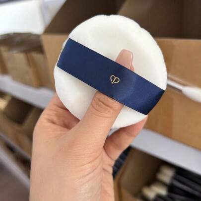 CPB Round Powder Puff With Satin Ribbon, White Velvet Texture, For Setting Makeup And Achieving Flawless Complexion